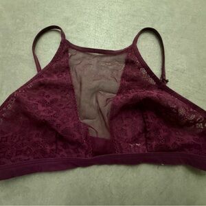 Victoria Secret Aubergine Lightly Lined No Wire Lace & Mesh Halter Bra - Size M